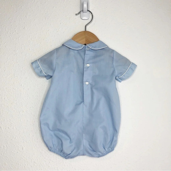 Vintage Alexis bubble romper blue collared with embroidered “Boy” size 3 months - Picture 2 of 10